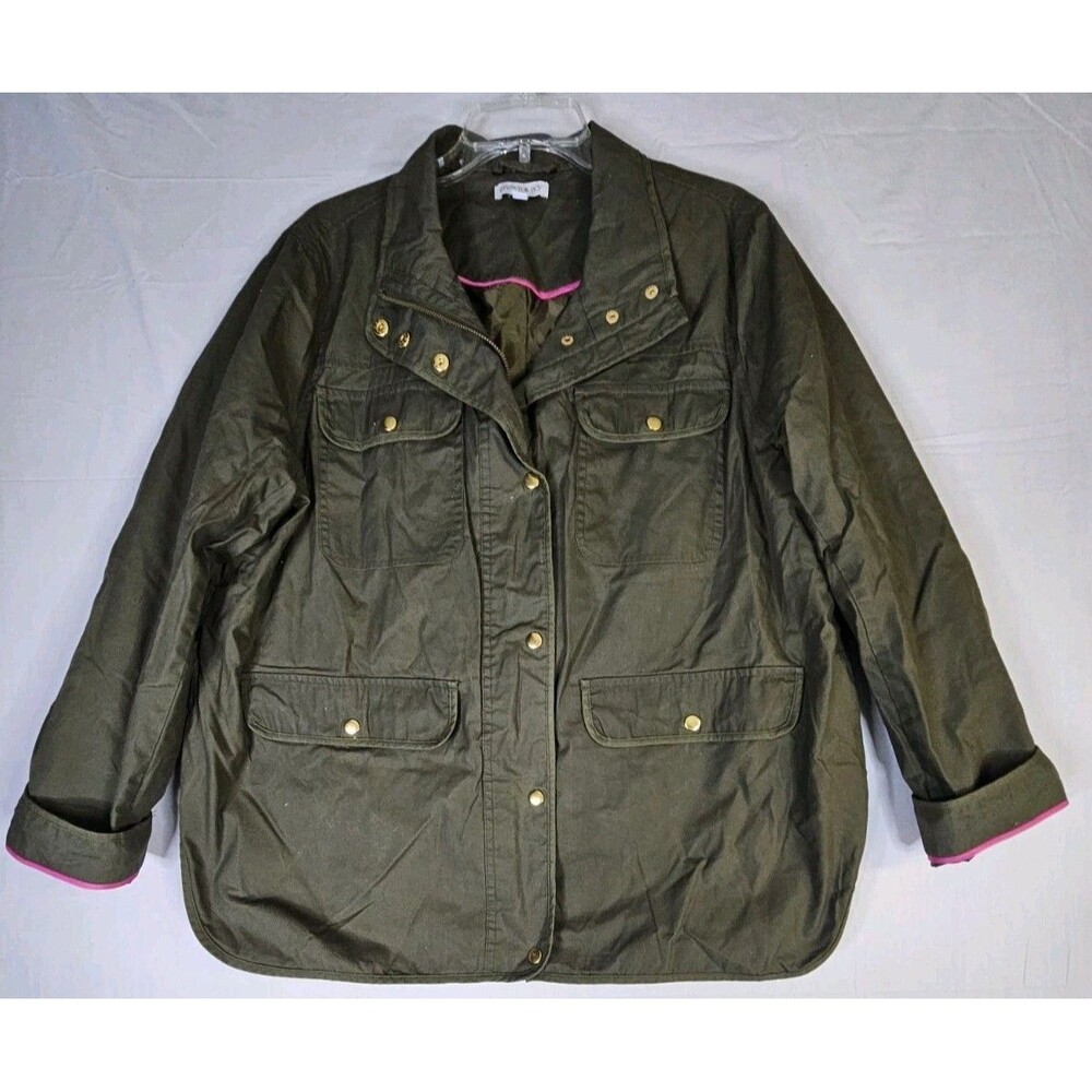 Crown & Ivy Jacket Women's Size XL Olive Green Utility Field Pink Trim Military